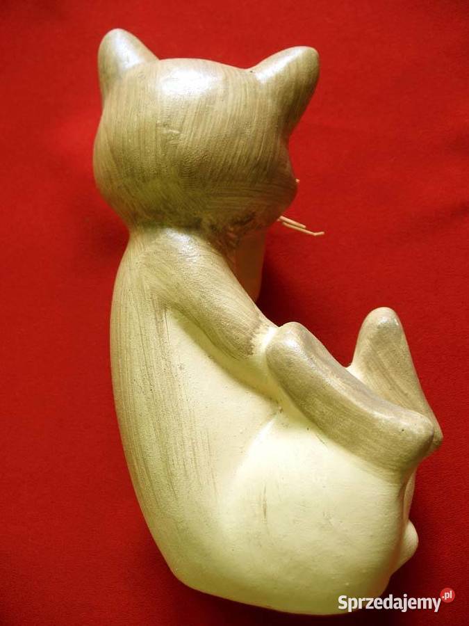 Kot śmieszny stary kocur figurka z ceramiki 15 x beżowy Siedlce