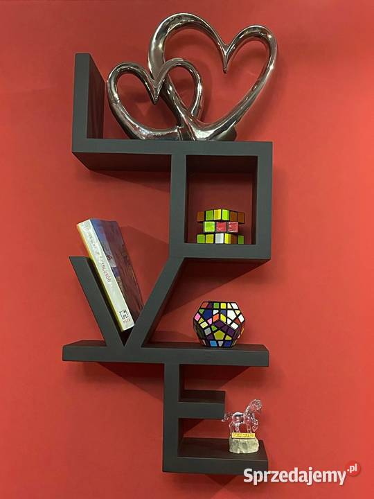 LOVE półka drewniana wisząca czarna biała i inne czarny Dębica