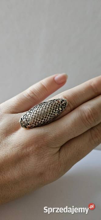 Piękny srebrny pierścionek azurowy stare srebro Wrocław
