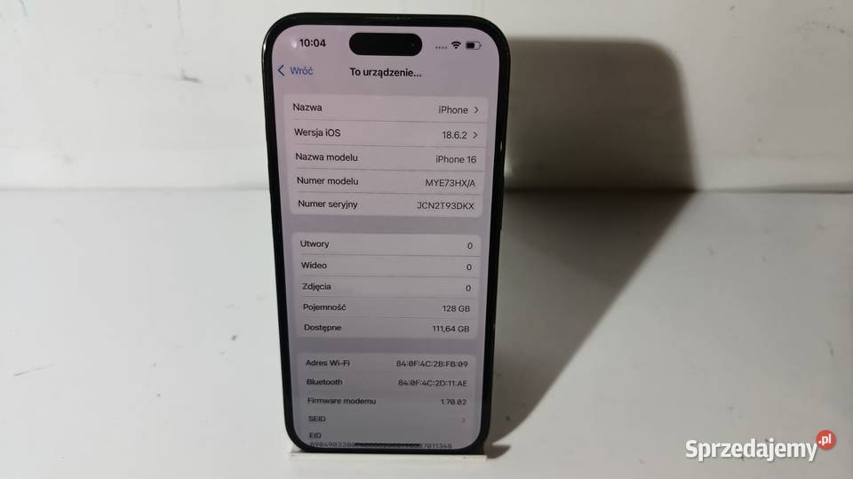 Smartfon APPLE iPhone 16 8128GB Katowice