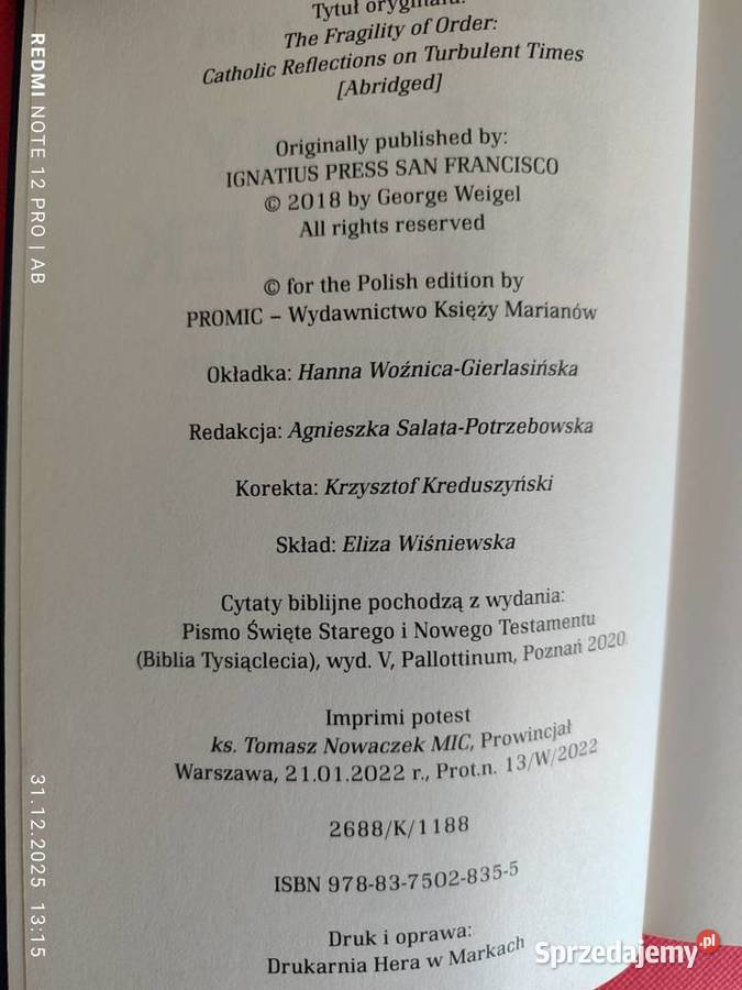 George Weigel Kruchy porządek znaleźć oparcie i ISBN 9788375028355 Katowice