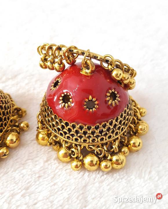 Kolczyki duże boho indyjskie jhumka czerwone Szczecin