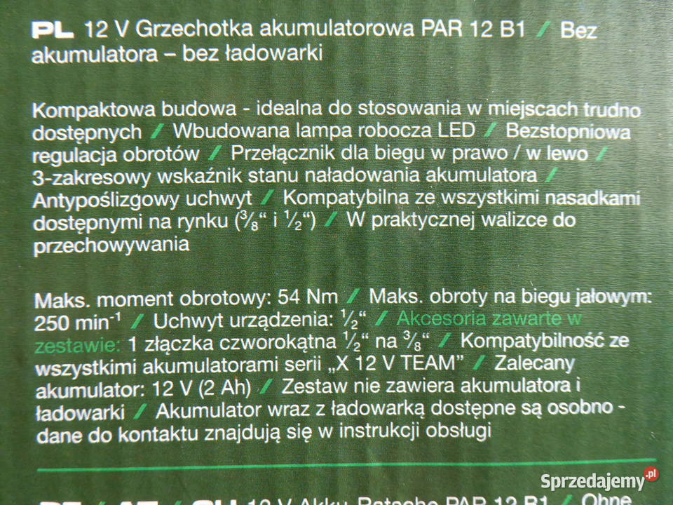 Nieużywana grzechotka 12V54Nm PARKSIDE PAR 12 B1 Olsztyn sprzedam