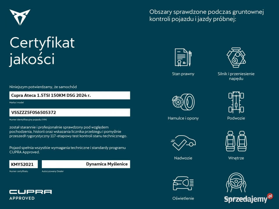 Cupra Ateca 15TSI 150 DSG 2024 r salon I Myślenice sprzedam