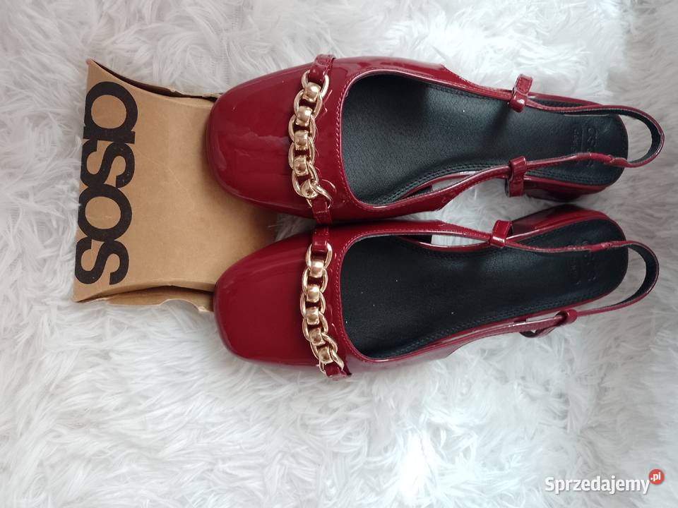 39 ASOS Design Bordowe balerinyczółenka z czerwony