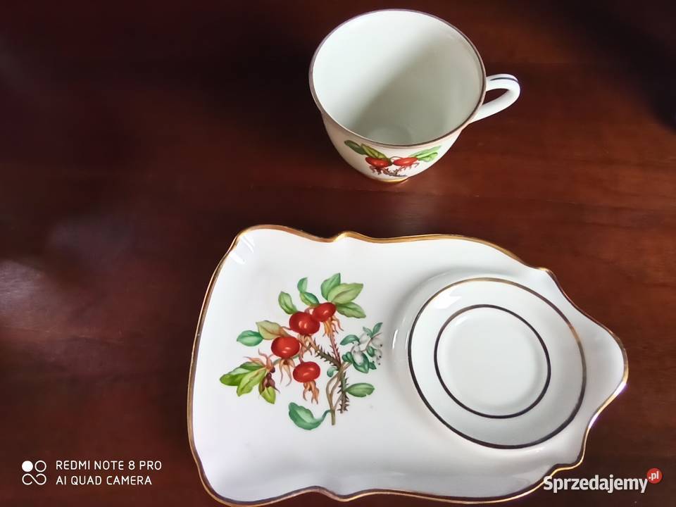 Filiżanka z gałązką głogu Na spodku talerzyku pomorskie Gdańsk