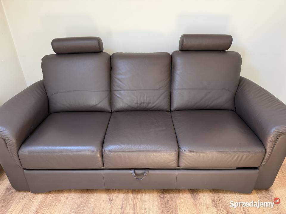 Sofa skórzana 3 os z funkcją spania z 2 fotelami Konopiska