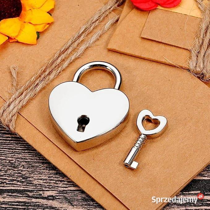 Złota KŁÓDKA MIŁOŚCI z kluczykiem pióro
