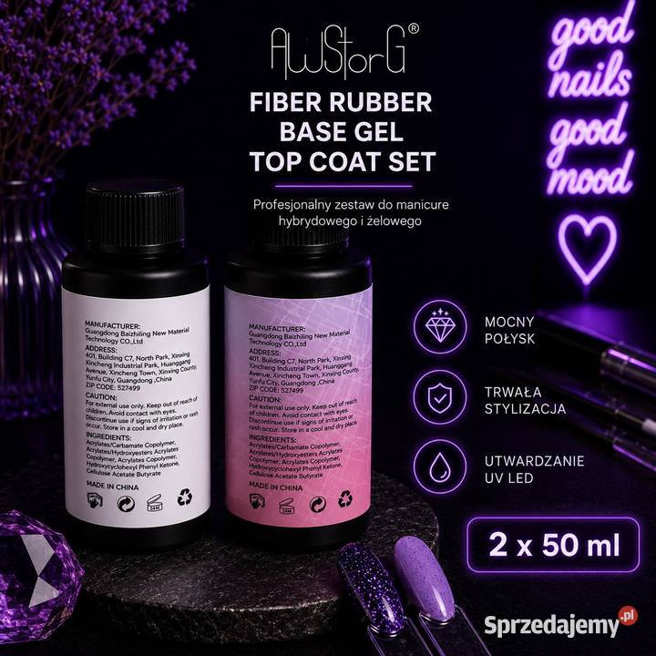 AuSforG Fiber Rubber Base Gel Top Coat Set Manicure, pedicure lubuskie Zielona Góra sprzedam