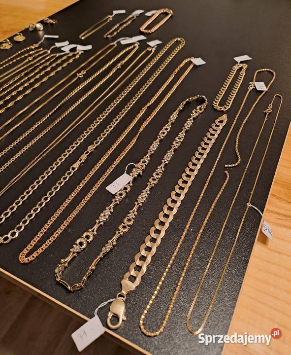 Złoto łańcuszki pierścionki pr585 350 gram Zestawy biżuterii śląskie
