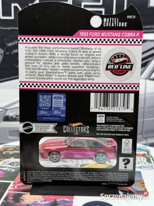 Hot Wheels RLC 1993 Ford Mustang Cobra R Pink Wrocław