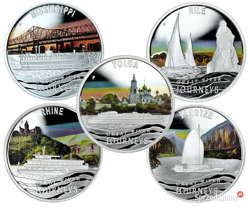 Srebrny zestaw 5 monet Great River Journeys Warszawa