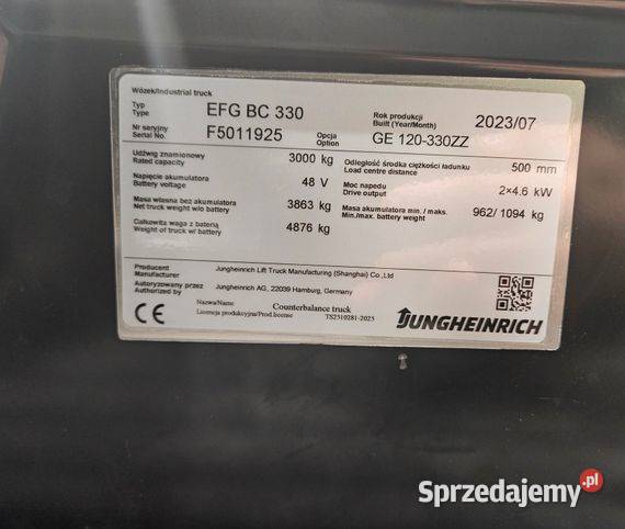 Nowy wózek widłowy elektryczny Jungheinrich EFG Jungheinrich Szczecin