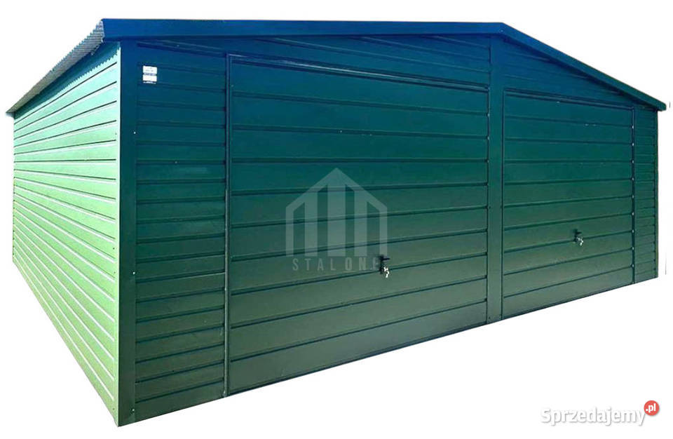 Garaż blaszany 7x5m 2x brama uchylna zielony