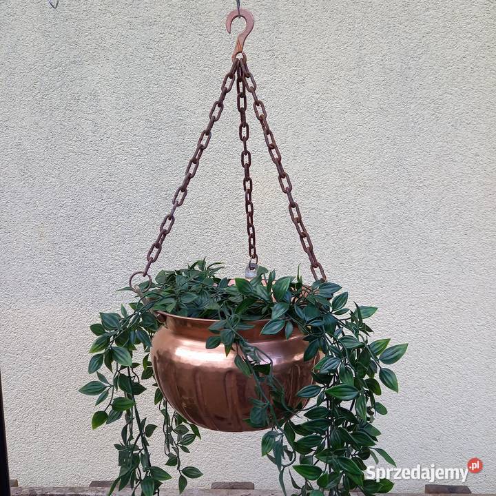 Duża miedziana osłonka doniczka do zawieszenia