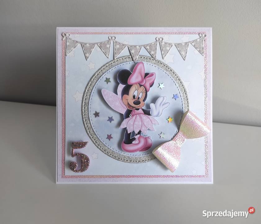 Kartka ręcznie robiona na urodziny Myszka Minnie Łódź