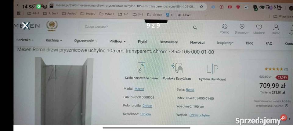 Drzwi Prysznicowe uchylne 105 gr6mm