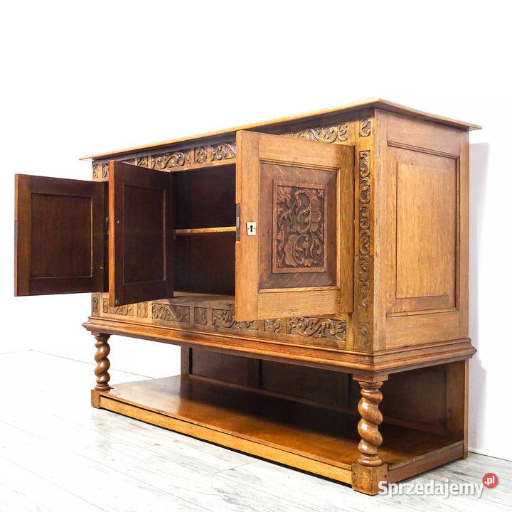 Antyk Drewniana KOMODA Neorenesans DĄB szeroka Kalisz