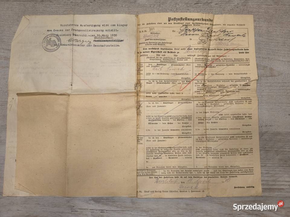 Niemiecki wyrok sądowy z 1930r Antykwariat Polska