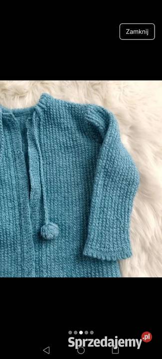 Kardigan bolerko niebieskie dziergane długie Krosno