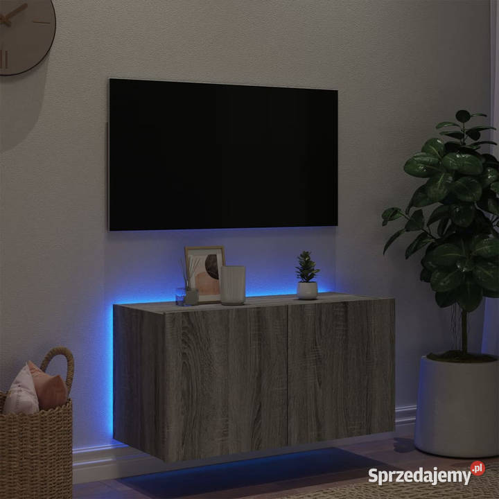 Ścienna szafka TV z LED szary dąb sonoma RTV Warszawa