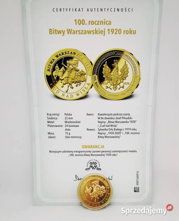 MONETA 100 ROCZNICA BITWY WARSZAWSKIEJ 1920 ROKU Konin