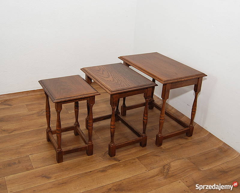 ŁADNE DĘBOWE TROJAKI TROJACZKI TRZY STOLIKI Antyki, Sztuka, Kolekcje Świdnica