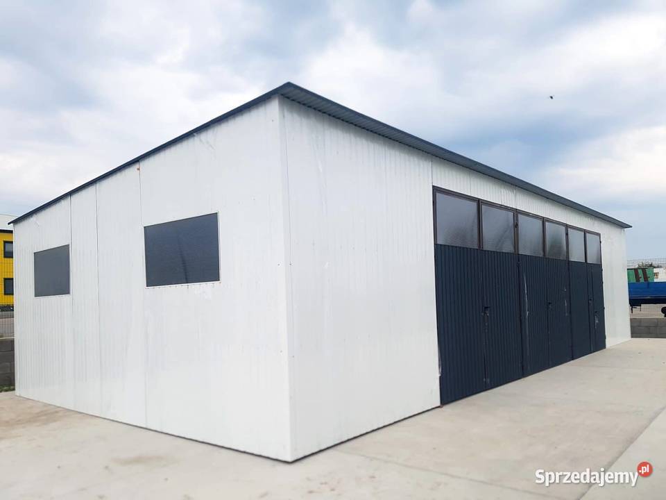 Blaszana montowana hala 15x7m złamana bielciemny