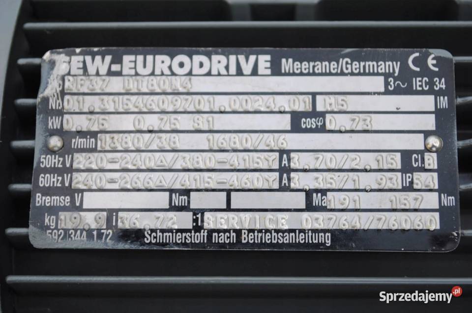 Motoreduktor kołnierzowy 075kw 38obrmin SEW Pozostałe sprzedam