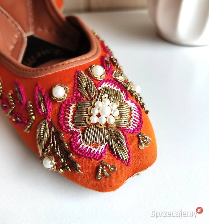 Nowe buty balerinki 39 38 pomarańczowe zdobione Szczecin