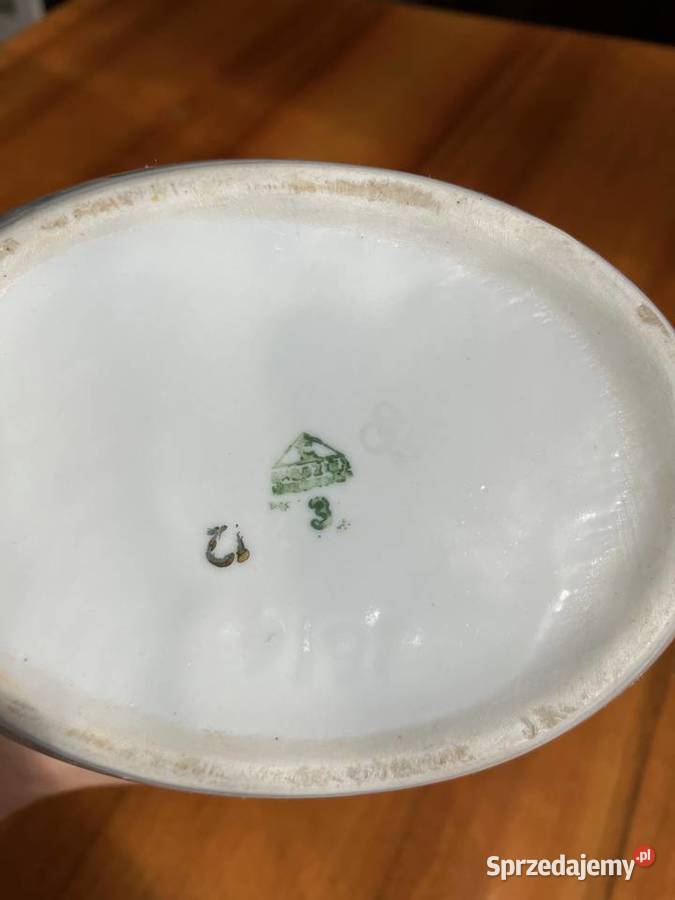 Piękny wazon dysk Chodzież porcelana kwiaty PRL Nisko