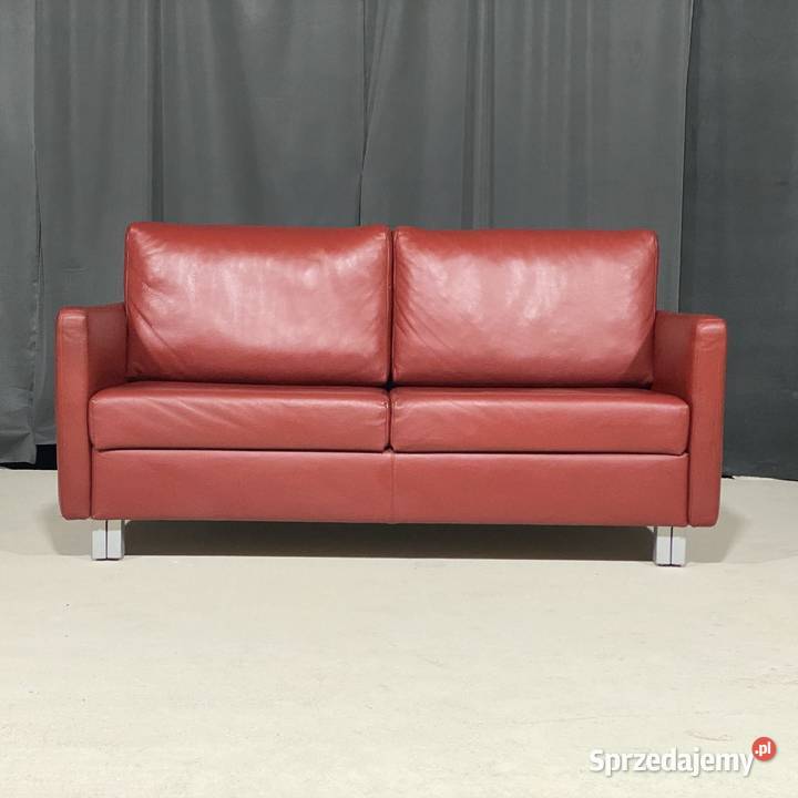 Czerwona skórzana sofa dwuosobowa z funkcją Sofy i kanapy Gryfice