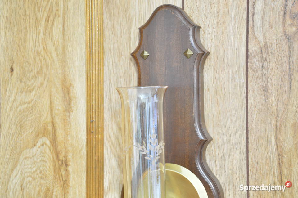 piękny kinkiet świecznik mosiądz drewno