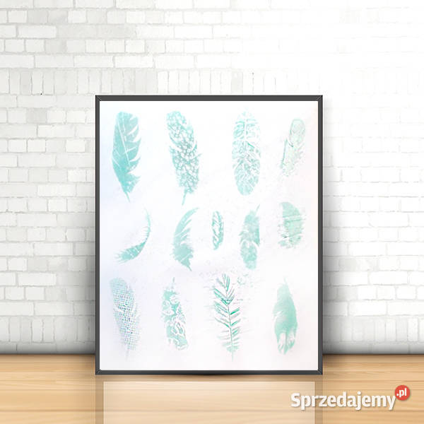 miętowy plakat 40x50 piórka plakat boho plakat Gdańsk