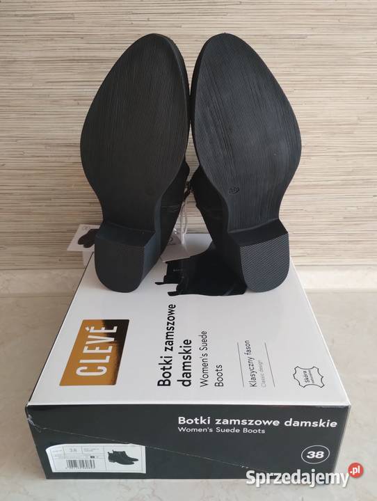 NOWE Buty damskie zamszowe botki CZARNE 38 skóra czarny Zabrze