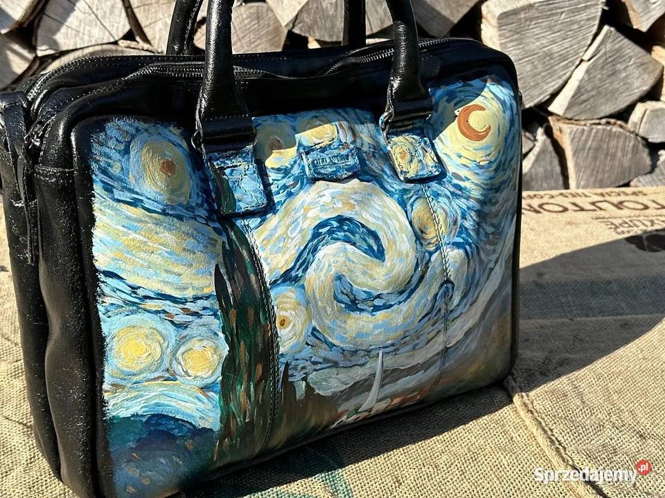 Torba na laptopa ręcznie malowana 100 skóra Warszawa