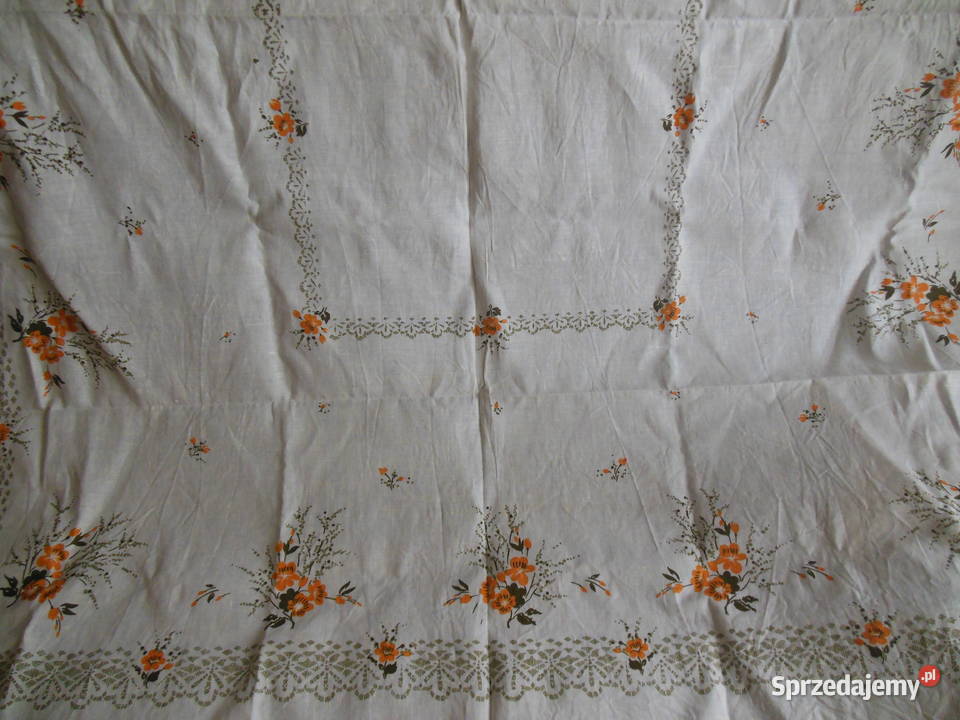 Obrus lniany duży prostokątny w pomarańczowe Tkaniny Kielce