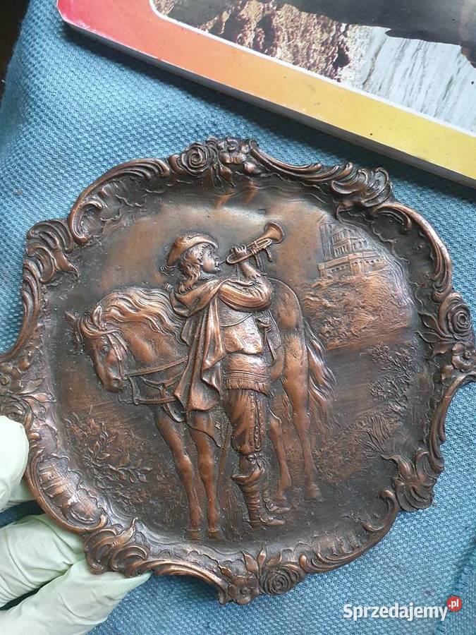 Miedzianabrązowa płaskorzeźba ścienna reliefowy Antyki mazowieckie