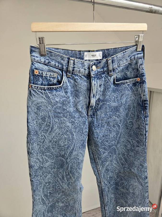 Niebieskie jeansy we wzór regular waist straight niebieski Liszki
