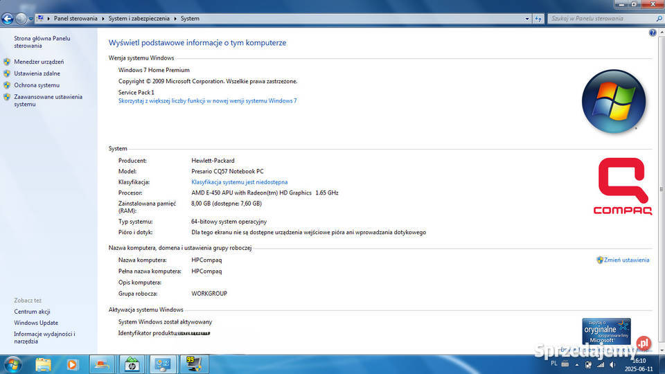 Laptop notebook HP Compaq CQ57 AMD SSD 512GB 8GB Krotoszyn sprzedam