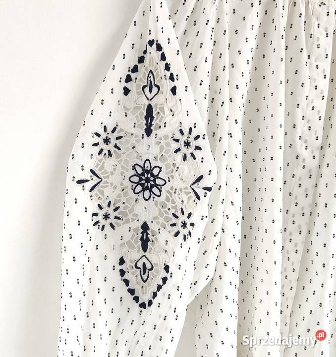 Biała bluzka boho gipiura HM 44 bawełna