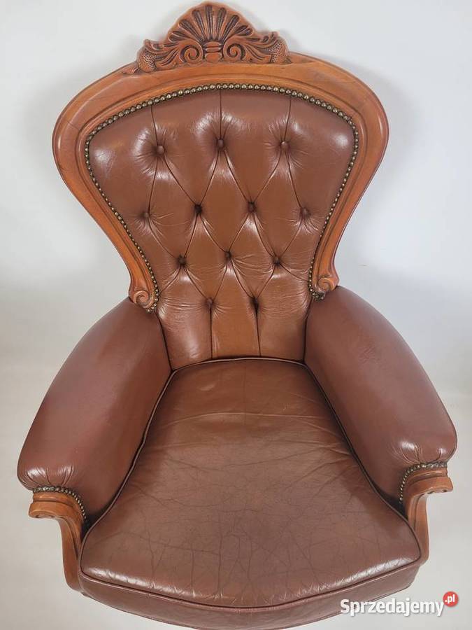 Fotel skórzany w stylu Ludwika 73cm