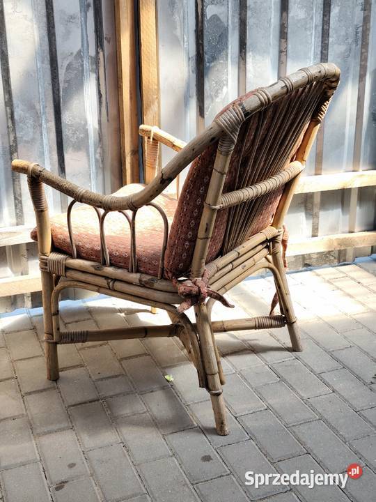 Unikatowy fotel bambusowy vintage lata 60 Ogród łódzkie Poddębice