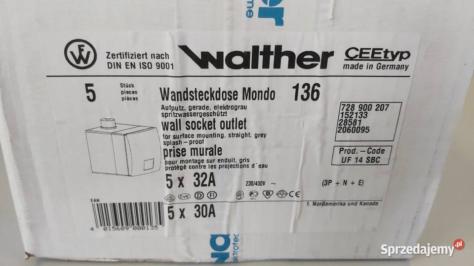 Gniazdo siłowe naścienne 32A 5B Walther 136