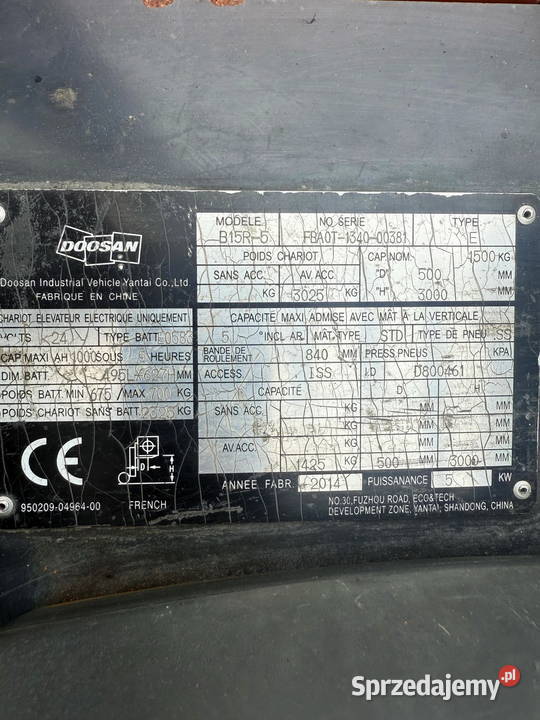 wózek widłowy elektryczny DOOSAN B15R5 3kołowy Wózki widłowe Działoszyn