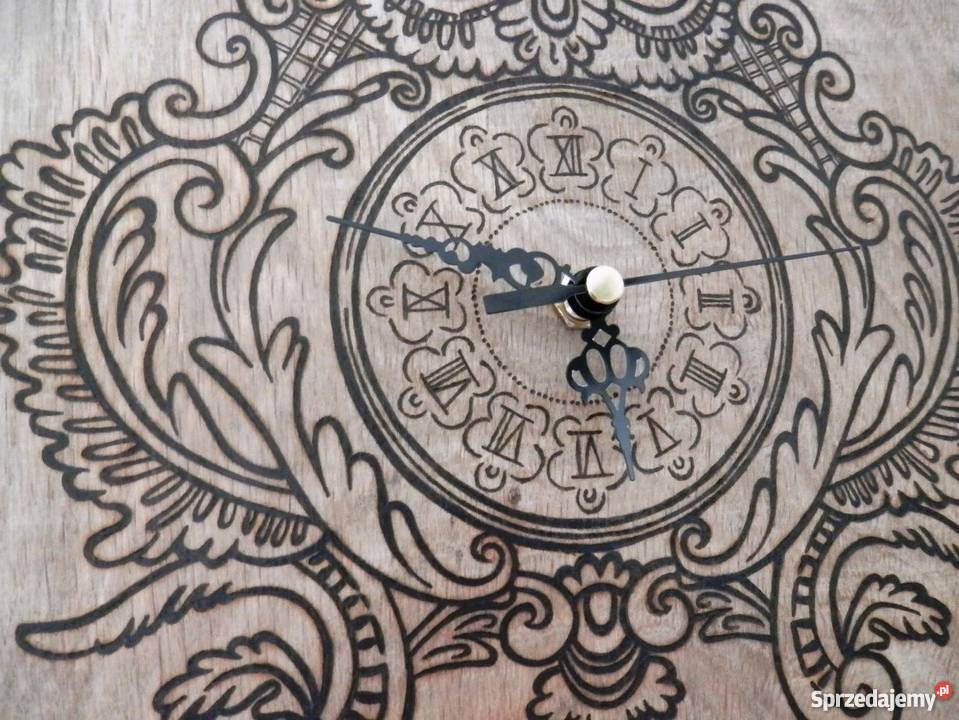 Kominkowy zegar RETRO drewniany ręcznie wypalany drewno Zegary Szczecinek
