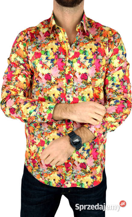 DANIEL BESSI Koszula Męska Fb061 Kolorowa LIŚCIE Ostrów Wielkopolski sprzedam