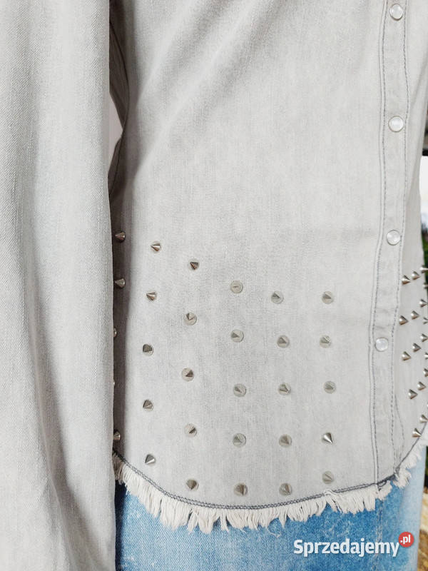 Szara koszula jeansowa bawełna wiskoza długi łódzkie Złoczew