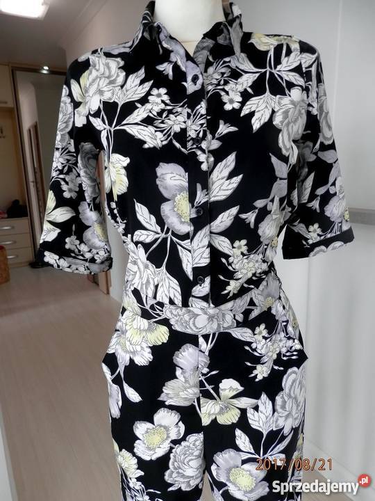 Kombinezon Atmosphere Długi Czarny w Kwiaty Boho Kwiatki Łomża