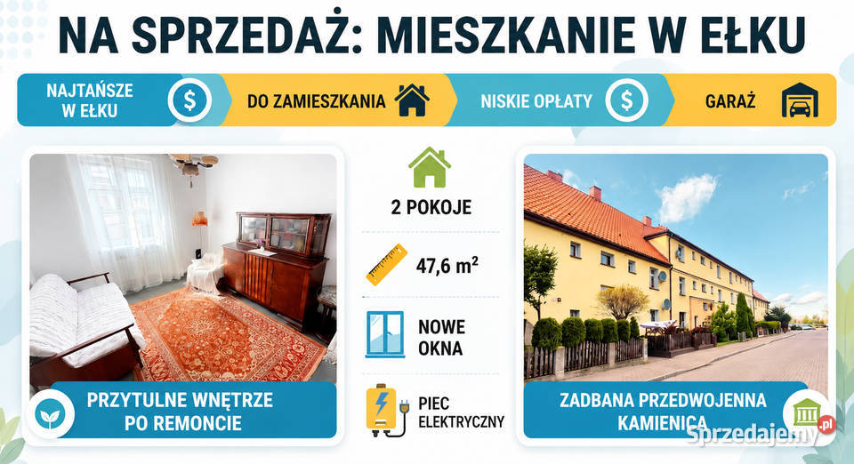 Najtańsze mieszkanie w Ełku przytulne metraż Ełk
